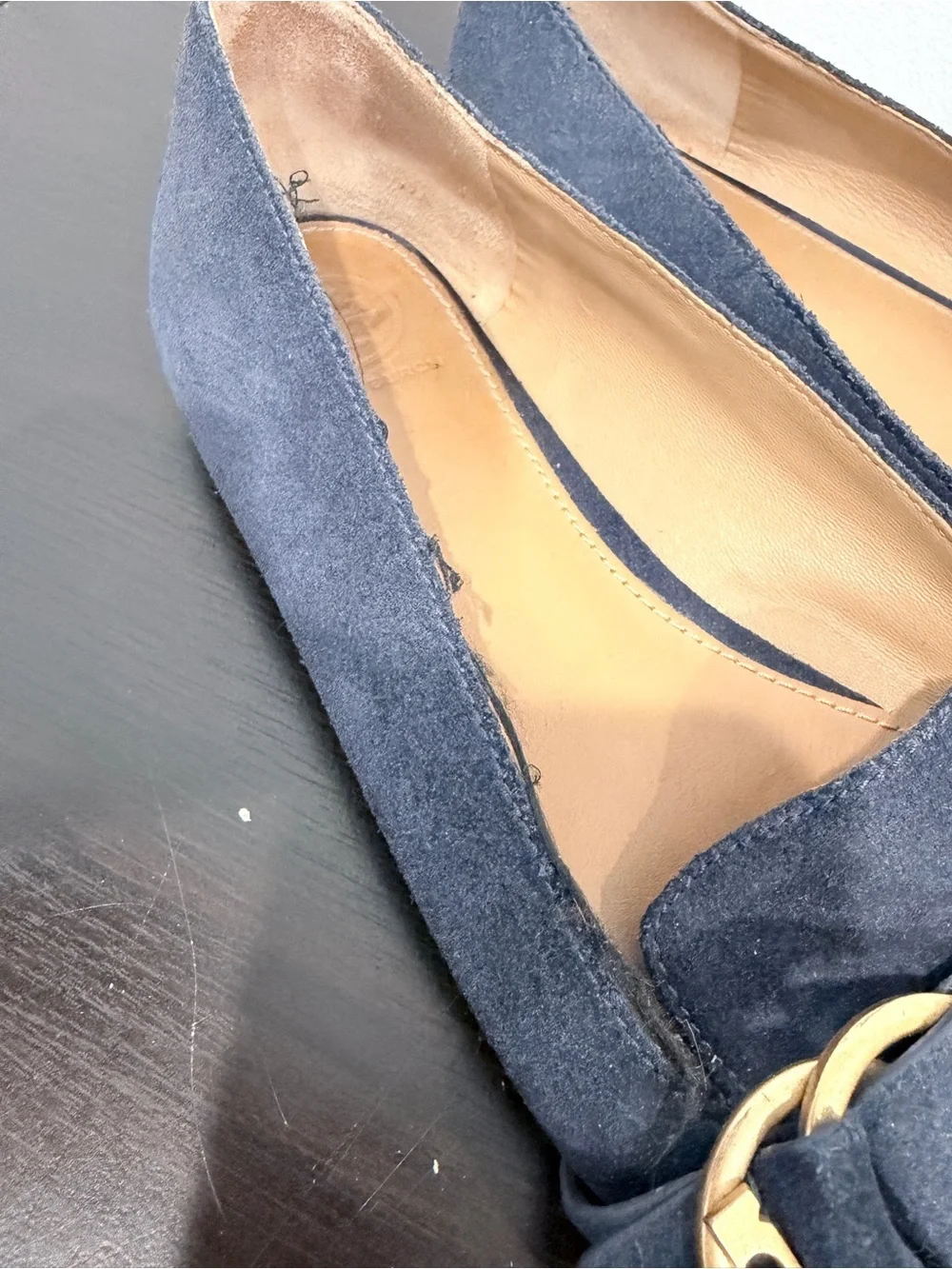 Tory Burch Logo Navy Blue Marsden Ballet Sz 8